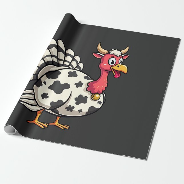 Papier Cadeau Thanksgiving Turkey Moo Cow Head Fundy Fall Family (Déroulé)