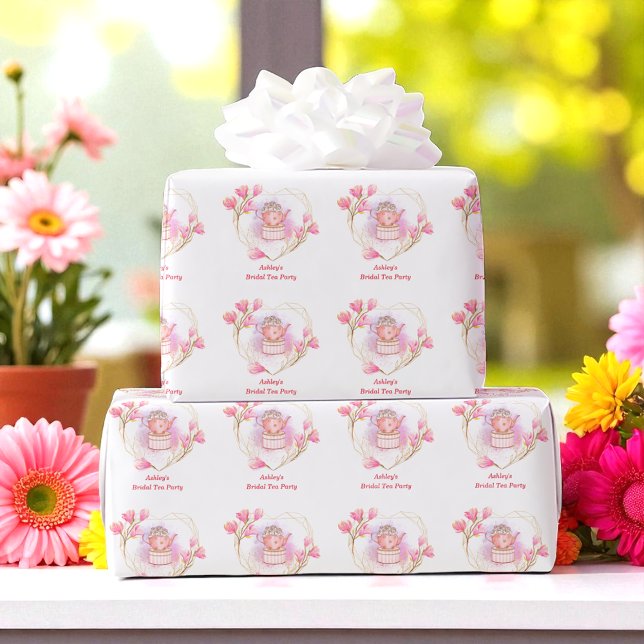 Papier Cadeau Thé dansant de mariage rose doré Nom floral (Créateur téléchargé)