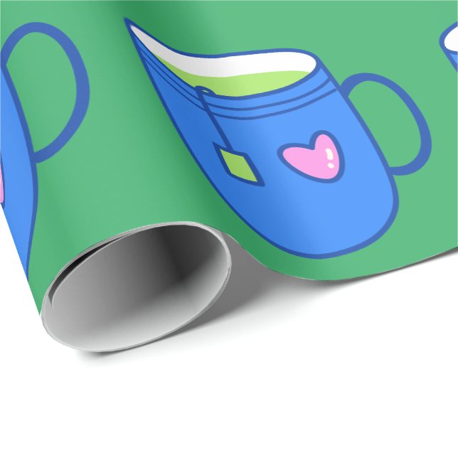 Papier Cadeau Thé vert Matcha en Motif clair Mug bleu (Coin rond)