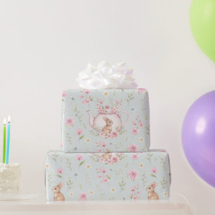 Papier Cadeau Théière Lapin Fantaisiste Floral