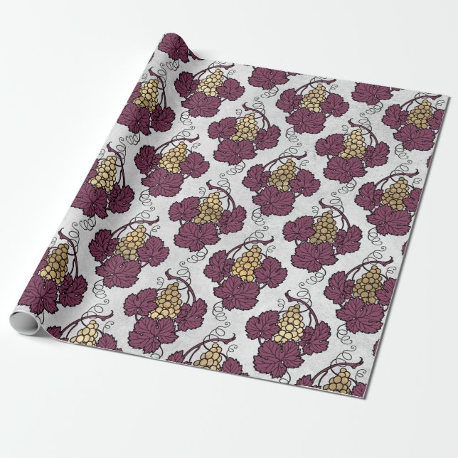 Papier Cadeau Thème Bourgogne Plum et Gold Wine (Déroulé)