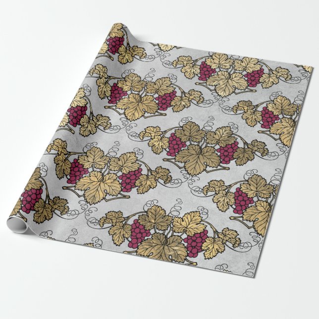 Papier Cadeau Thème Bourgogne Plum et Gold Wine (Déroulé)