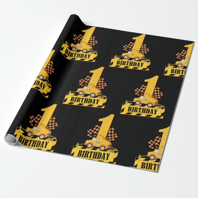 Papier Cadeau Thème de construction de garçon 1er anniversaire (Déroulé)