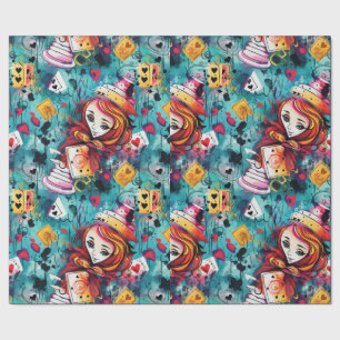 Papier Cadeau Thème de la fête du thé Blue Alice