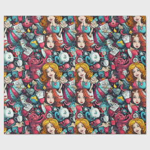 Papier Cadeau Thème de la soirée thé Alice rose