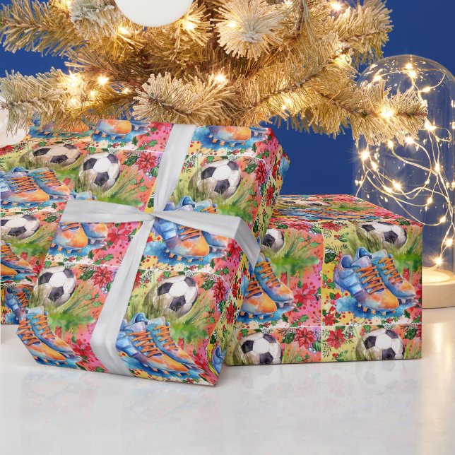 Papier Cadeau Thème de Noël du football (Vacances)
