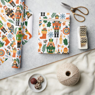 Papier Cadeau Thème de Noël motif noix coloré