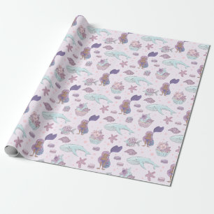 Papier Cadeau Thème de sirène noire fête d'anniversaire Pastel P