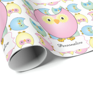 Papier Cadeau Thème du Baby shower du Chouette rose Pastel