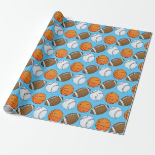 Papier Cadeau Thème du baseball, du basket-ball et du football