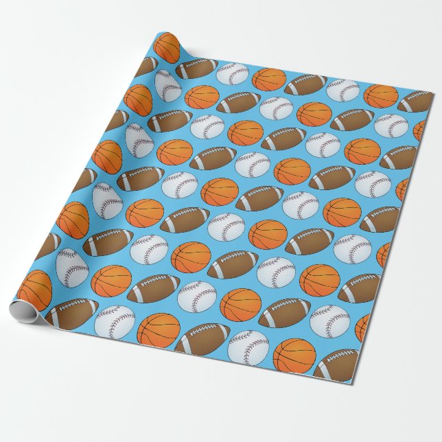 Papier Cadeau Thème du baseball, du basket-ball et du football (Déroulé)