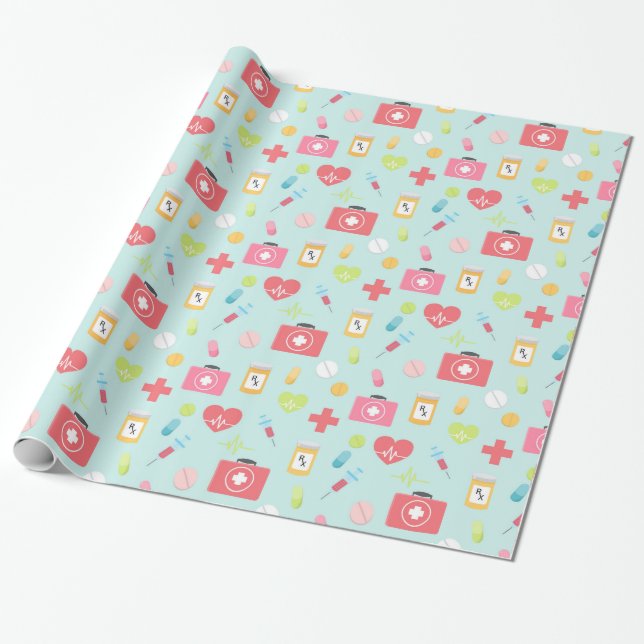 Papier Cadeau Thème Médicale rose et bleu (Déroulé)