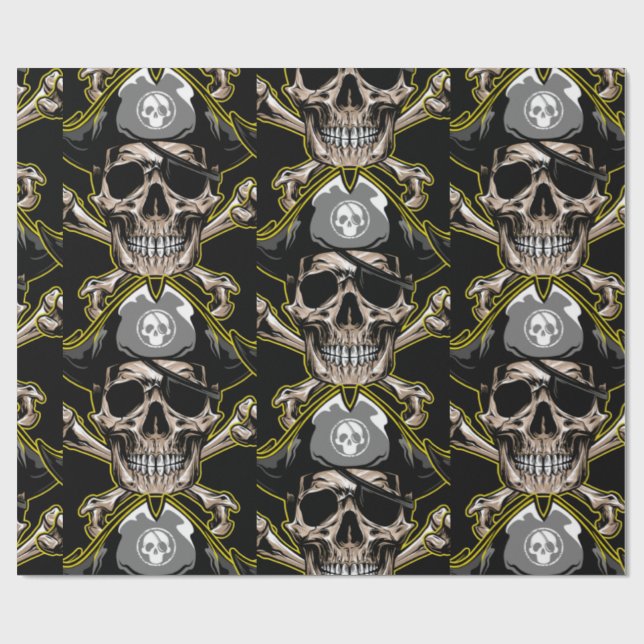 Papier Cadeau Thème pirate Fête Adulte Skuls (Plat)