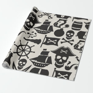 Papier Cadeau Thème pirate noir Motif nautique