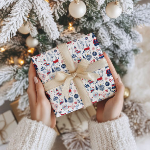 Papier Cadeau Thème scandinave Symboles de Noël Motif