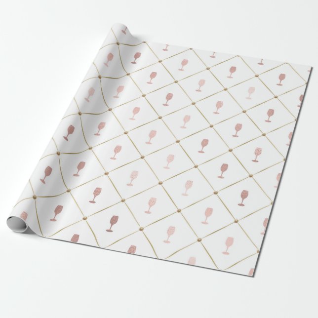 Papier Cadeau Thème vin français or rose et or (Déroulé)