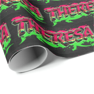 Papier Cadeau Theresa prénom Graffiti red green