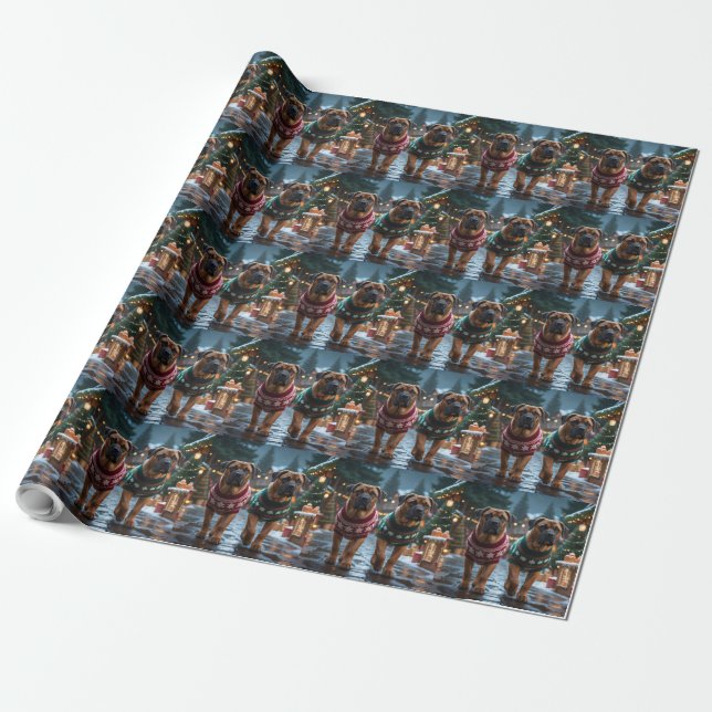 Papier Cadeau Tibetan Mastiff Dogs Christmas Snow Holiday (Déroulé)