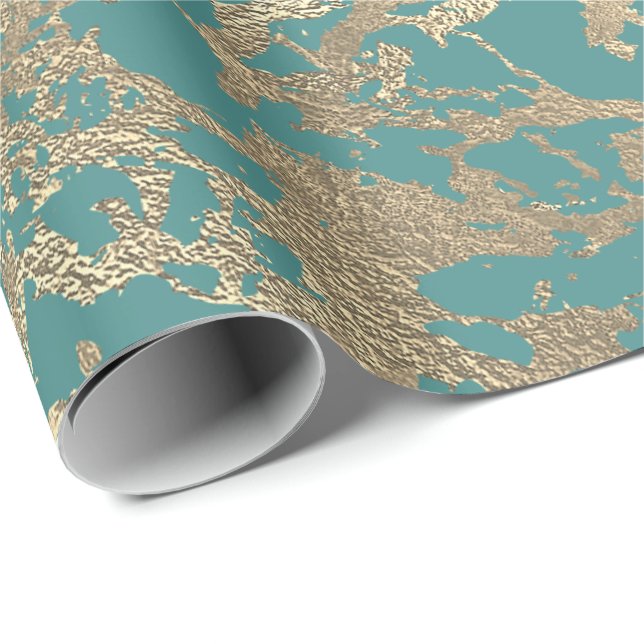 Papier Cadeau Tiffany Marine Molten Or Marbre brillant Métallo (Coin rond)
