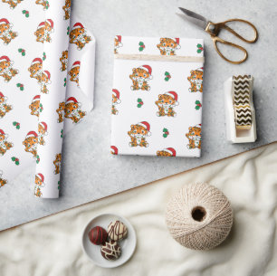 Papier Cadeau Tiger Noël Animaux d'hiver Tigers de vacances
