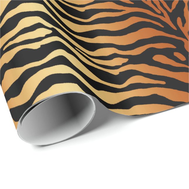 Papier Cadeau Tiger Stripes Poster de animal, ambre, noir et tan (Coin rond)