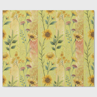 Papier Cadeau Tiges de tournesol jaune floral botanique de fleur
