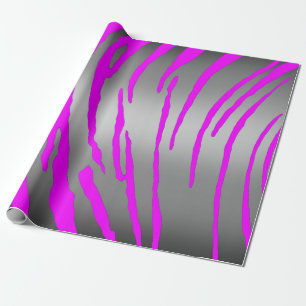 Papier Cadeau Tigre argenté rayures rose