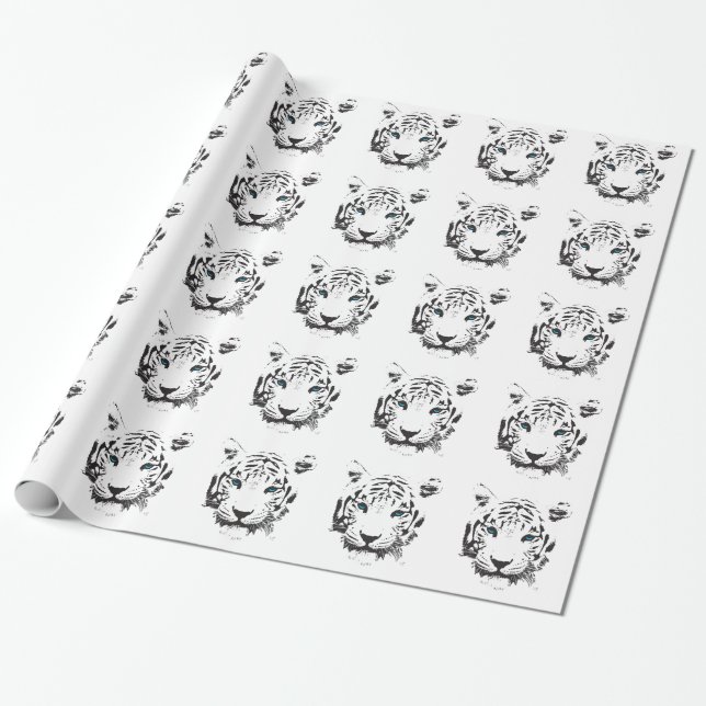 Papier Cadeau Tigre blanc aux yeux bleus (Déroulé)