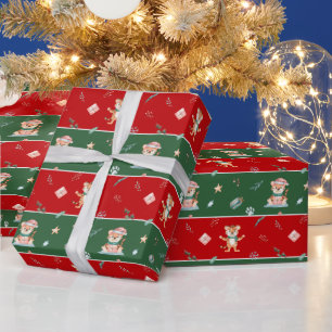 Papier Cadeau Tigre d'aquarelle mignonne à Santa Hat Noël