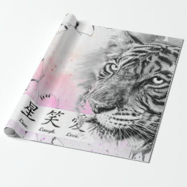 PAPIER CADEAU TIGRE ET BOUTEILLES EN ROSE
