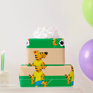 Papier Cadeau Tigre Jouant au Football