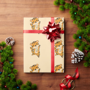 Papier Cadeau Tigre Noël Neige Hiver Animaux Tiger Enveloppement