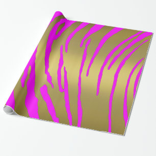 Papier Cadeau Tigre Or Tiges rose