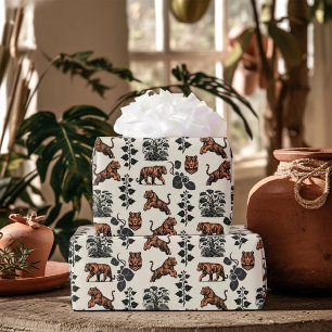 Papier Cadeau Tigres du Bengale et vignes de la Jungle