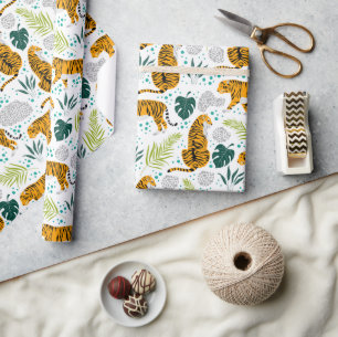 Papier Cadeau Tigres et Feuilles tropicaux Motifs