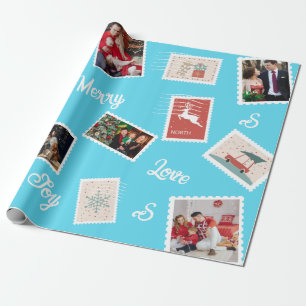 Papier Cadeau Timbre De Noël Nom Et Photos Personnalisées