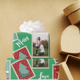 Papier Cadeau Timbre de Noël Vert Personnalisé Drôle