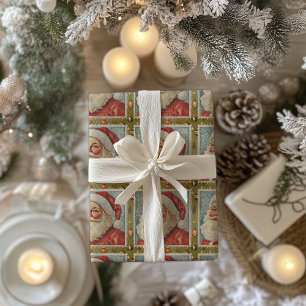 Papier Cadeau Timbre de Noël vintage Jolly Père Noël