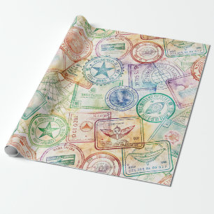 Papier Cadeau Timbre de passeport rustique motif voyage (3)