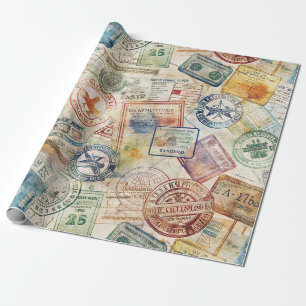 Papier Cadeau Timbre de passeport rustique motif voyage (6)