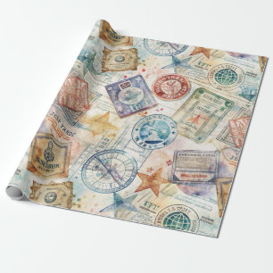 Papier Cadeau Timbre de passeport rustique motif voyage (7)