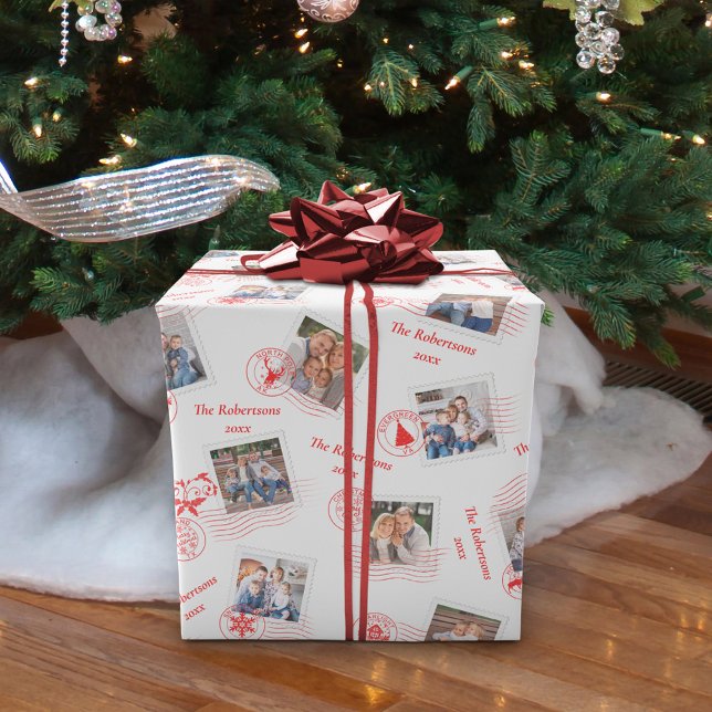 Papier Cadeau Timbres d'étape Noël Photo personnalisée Collage (Créateur téléchargé)