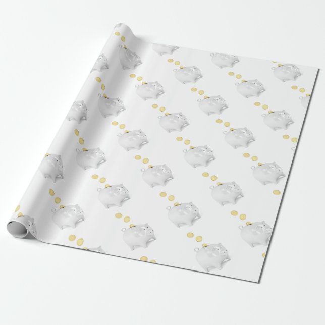 Papier Cadeau Tirelire avec les pièces de monnaie d'or (Déroulé)