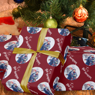 Papier Cadeau Tis Season Elegant Typographie Round Photo Rouge