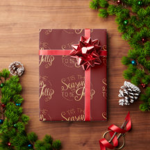 "Tis Season" Red Gold Script Holiday