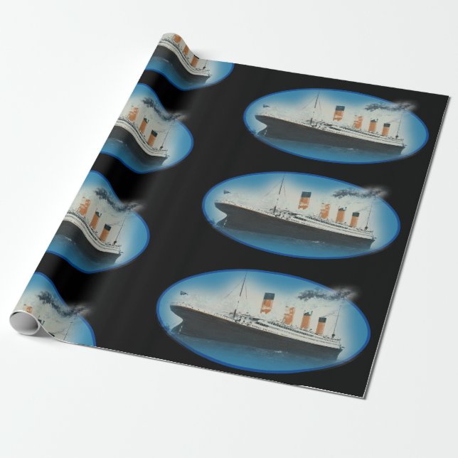 Papier Cadeau Titanic Birthday Black RMS White Star Line Ship  (Déroulé)