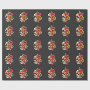 Papier Cadeau Titre : Crâne Fleuris de Día de los Muertos