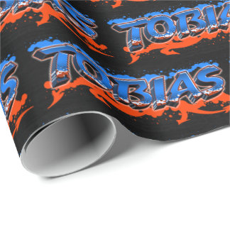 Papier Cadeau Tobias prénom nom graffiti bleu orange