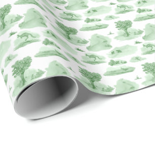 Papier Cadeau Toile Animalier Australien (Vert)