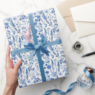 Papier Cadeau Toile Bleu Vintage Floral